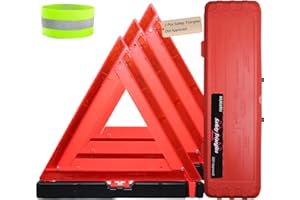 HUKURU 3-Pack Safety Triangles Dot Approved, Foldable Warning Triangles for Vehicles with Carrying Case, Emergency Reflective Triangles Roadside Triangle Reflectors for Car, Truck, RV Vehicles