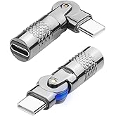 QIANRENON USB C 180° Angle Swivel Adapter PD60W USB Type C Male to Female Rotatable Charging Connector USB C Rotation Fast Charge Extender 20V 3A, Metal Shell LED Light, Cannot Transfer Data, 2Pcs