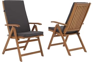 OC Orange-Casual Folding Patio Dining Chair Set of 2, Outdoor Acacia Wooden Reclining Chair w/Armrest & Removeable Cushion, Solid Wood, for Porch, Backyard, Garden, Indoor, Dark Grey