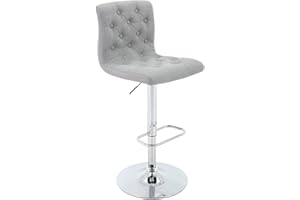 Brage Living Tufted Fabric Bar Stool, Adjustable Swivel Counter Height Barstool with Back, Upholstered Armless Airlift Bar Chair for Kitchen Dining Cafe, 1 pc (Light Grey)