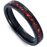 Reseldda 4mm Tungsten Wedding Bands for Women Gold Plated Opal Birthstone Promise Ring for Her Domed Polished