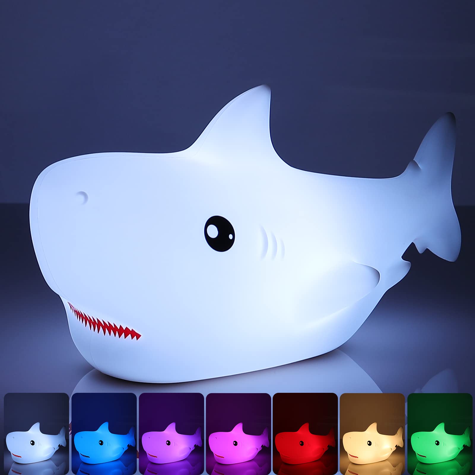 Photo 1 of Tremdwoto Night Light for Kids, 7 Colors Shark Night Light Rechargeable Squishy Silicone LED Nightlight Lamp as Birthday Christmas Gifts for Baby Boys Children Toddlers Tween Girls Nursery