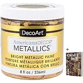DecoArt Americana Decor Metallics 24K Gold - 8oz Metallic 24K Gold Acrylic Paint - Water Based Multi Surface Paint for Arts and Crafts, Home Decor, Wall Decor, Gilding &amp; Touch Ups &amp; Book