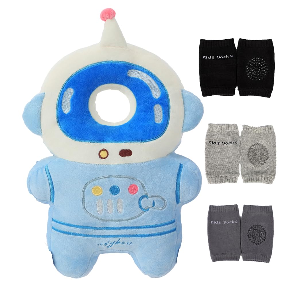 Photo 1 of Feidoog Baby Head Protection Backpack with 3 Baby Knee Pads - Soft & Lightweight Head Protection for Walking and Crawling,Blue White Astronauts