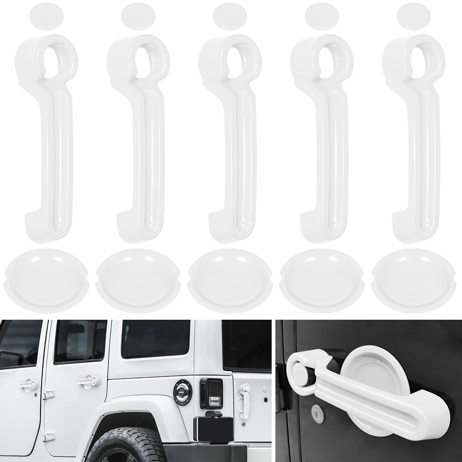 Photo 1 of E-cowlboy Door Handle Cover Inserts+Tailgate Handle Cover+Recess Guard for 2007-2018 Jeep Wrangler JK JKU Sports Sahara Freedom Rubicon Unlimited Exterior Accessories (White 15PCS)