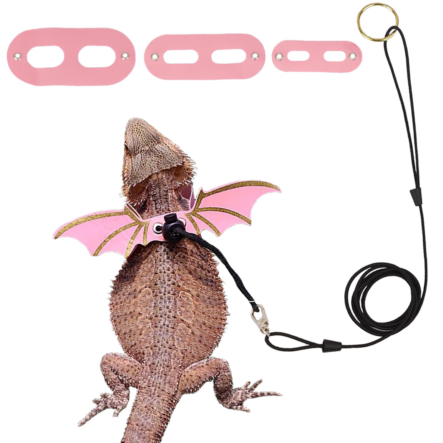 ADOGGYGO Bearded Dragon Leash Harness, 3 Size Pack Pink Lizard Wing Harness with Removable Leash for Bearded Dragon Lizard Reptiles