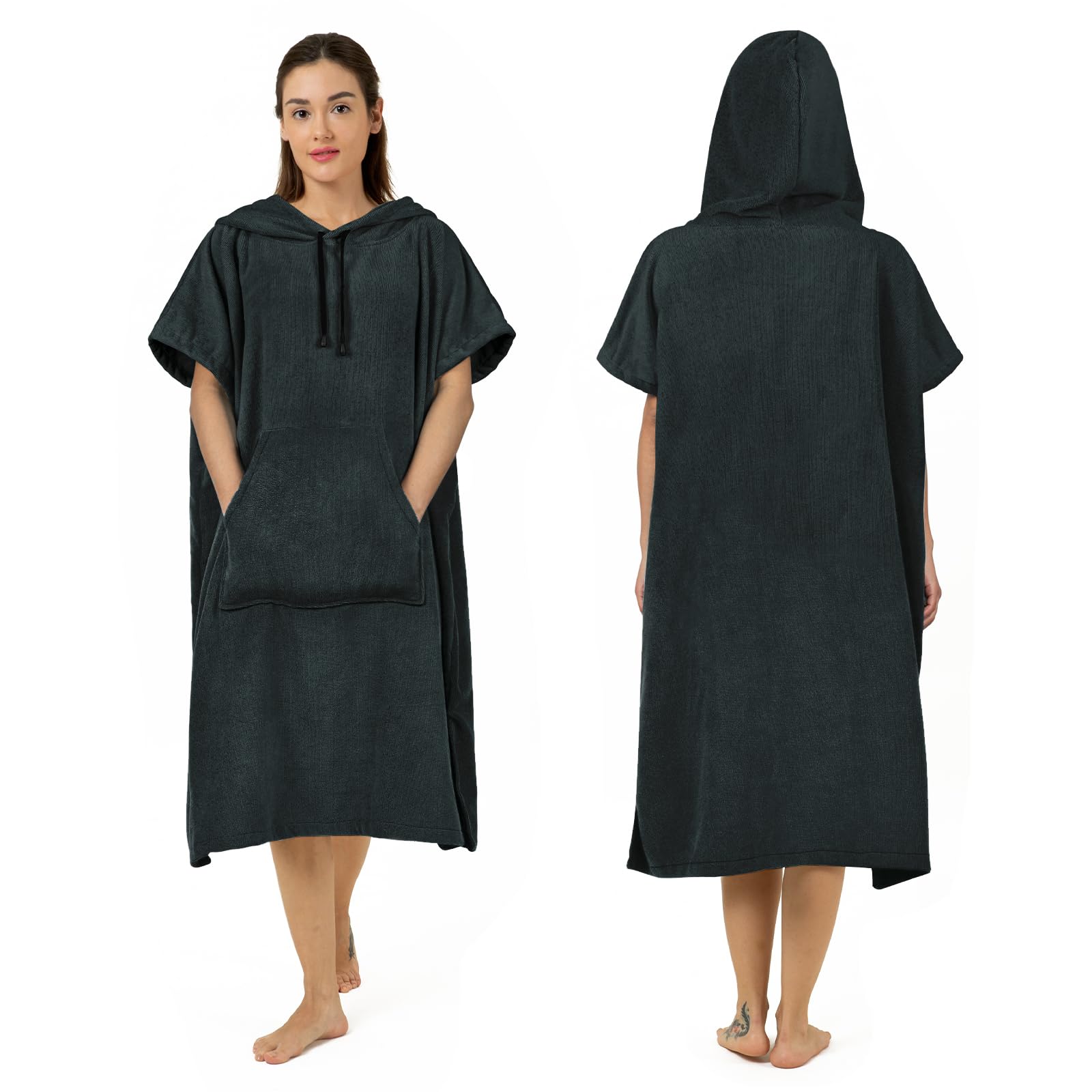 Photo 1 of Zingtto Surf Poncho Changing Robe Extra Large Thick Towel Poncho for Men Women with Hood Pocket for Beach Swimming, 41"x33", Black