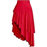eoeoo Women's Sexy High Waisted Ruffle Hem Asymmetrical Flowy Long Skirt with Split