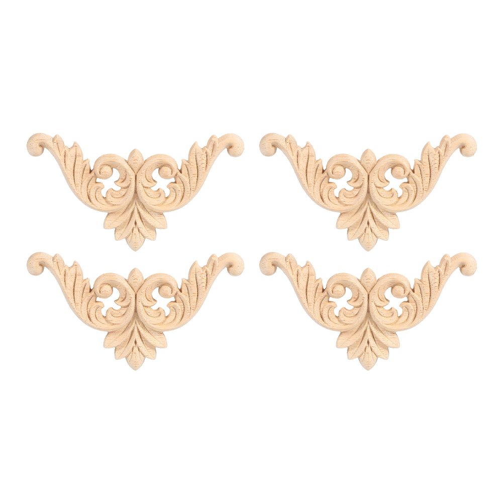 4PCS Rubber Wood Carved Decal Unpainted Onlay Applique Furniture Corners Home Door Decoration(8*8cm)