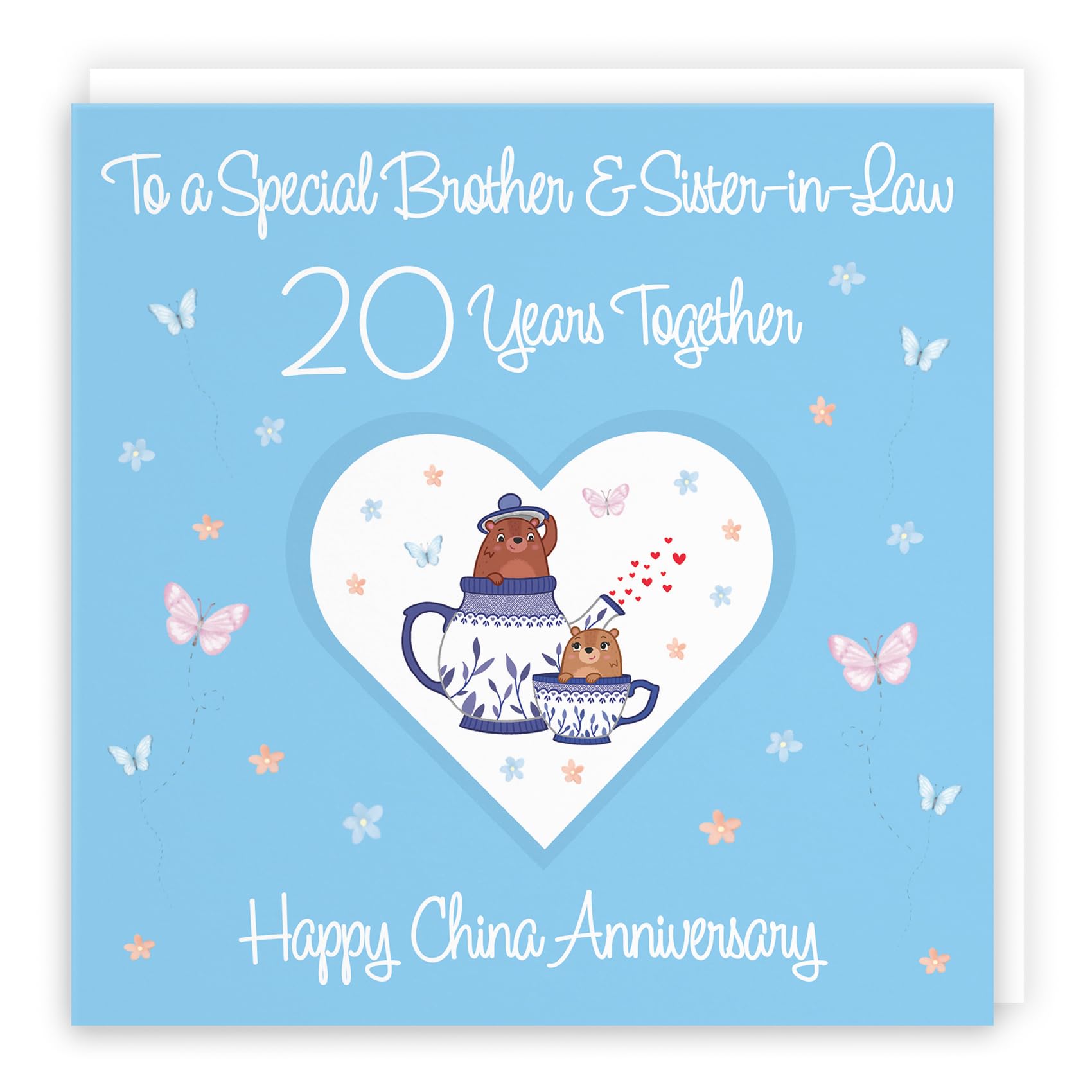 Hunts England - Brother & Sister-in-Law 20th Anniversary Card - 20 Years - China Anniversary - Romantic Meadows - Fun Card - Twentieth Anniversary Card For Brother And Sister-in-Law — image 1