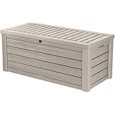 Keter Westwood 150 Gallon Resin Large Outdoor Storage Box for Patio Furniture, Outdoor Cushions, Garden Tools and Pool Floats, Beige