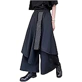 OYOANGLE Men's Gothic Skirt Pants Wide Leg Harem Pants Japanese Harajuku Kimono Trousers
