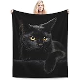 Black Cat Flannel Throw Blanket Lightweight Soft Warm Bed Throws for Home Couch Room Sofa Office Travel Camping Dorm Decor Adults Kids Gifts 60x50 Inch
