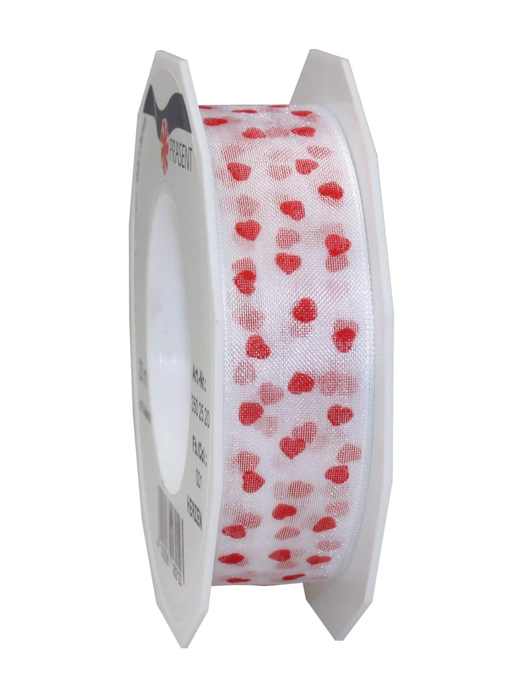 Präsent - Herzen Organza Ribbon White-red 25 mm Width, 20 m Length — image 1