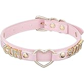 ADEMISHIA Handmade Gold Heart O-Ring Letter Choker Necklace for Women, Adjustable PU Leather Black/Pink Choker Collar For Women, Goth Choker Collars Necklace