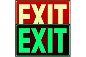 SITISFI Glow in The Dark Photoluminescent Emergency Exit Signs Self-Adhesive Sticker, 12x7 Inches Illuminated Red Exit Sign for 50 Ft Visibility, UV Protected Tear & Scratch Resistant PVC (2 Pack)
