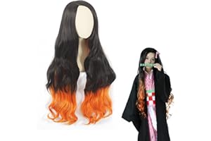abouder Nezuko Wig for Kids Kamado Cosplay Heat Resistant Hair with Cap Halloween Costume Wigs