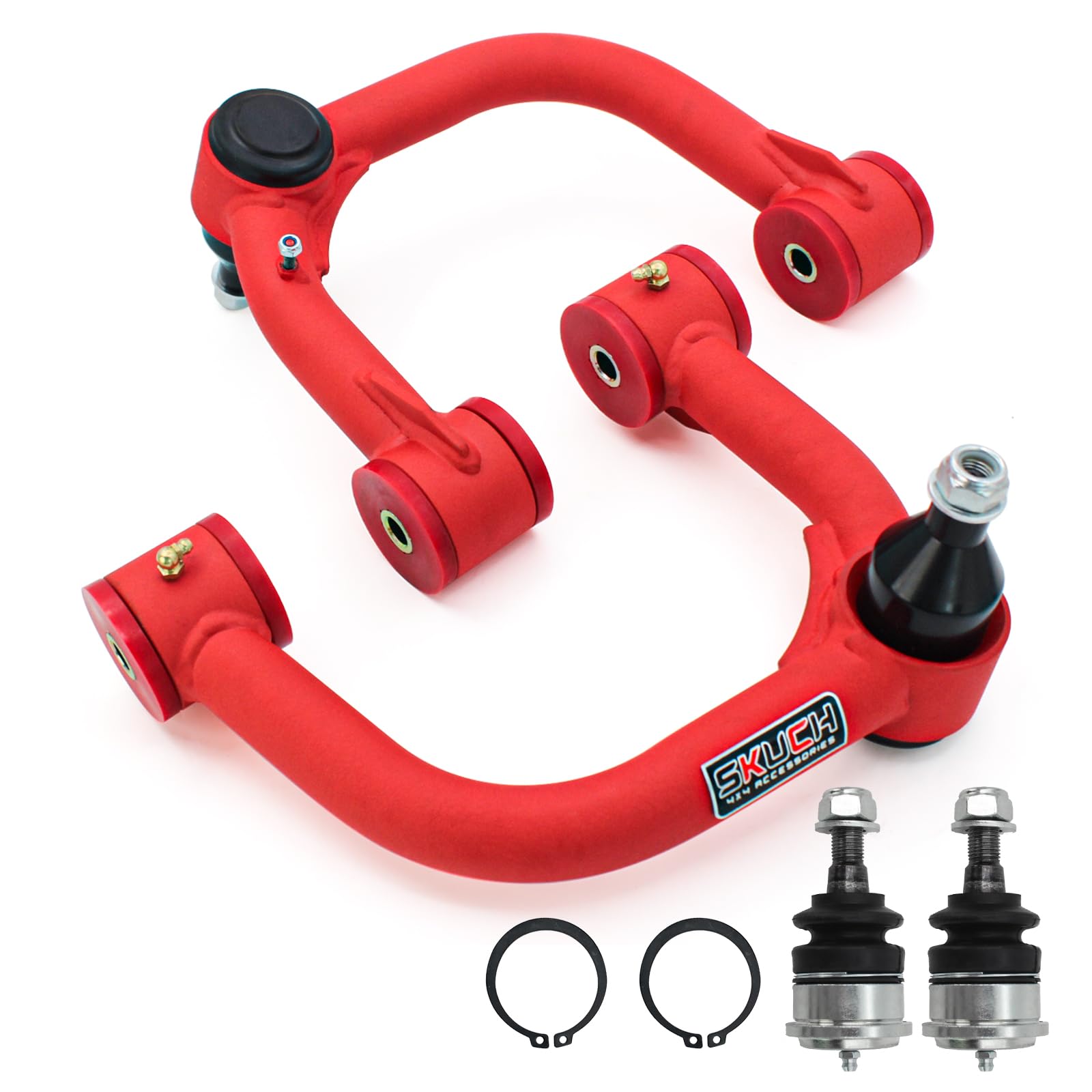 Photo 1 of 2-4" Lift Front Upper Control Arms for 2005-2023 Toyota Tacoma, Hilux, Fortuner, Tubular Control Arm, Pre-Installed Ball Joint with 2 Replacement Ball Joints, PU Bushing, Wrinkle Red