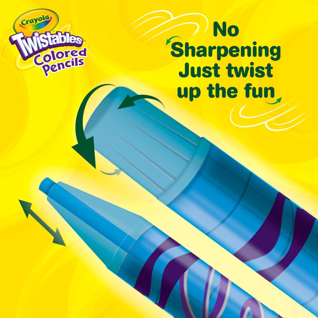 Crayola Twistables Colored Pencils Set 65 pieces (25 pencils + 40 paper sheets), Kids Drawing Kit, Portable Art Case, Kids Colored Pencils, Coloring Supplies, Gifts.