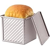 CHEFMADE Mini Pullman Loaf Pan with Lid, 0.55Lb Dough Capacity Non-Stick Rectangle Corrugated Toast Box for Oven Baking 3.9" x 3.9"x 3.9"(Champagne Gold)