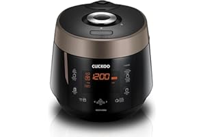 Cuckoo High 6 Cup Electric Heating Pressure Rice Cooker & Warmer – 12 Built-in Programs Including Glutinous (White), Mixed, Brown, GABA, Black Copper