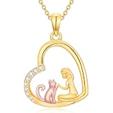 Fooui 14K Gold Cat Necklace for Women Heart Pendant Nekclace Gifts for Animal Lover Birthday Christmas Gifts