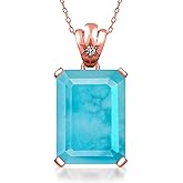 Gemstone Birthstone and Diamond Pendant Necklace in 18K Rose Gold Plated Silver | Emerald Cut 18X13MM Center Stone & Round 1.8MM Accent | Fine Jewelry Gifts for Her Mom Women Wife | With 18 Inch Chain