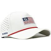 Golf Hat Snapback with Rope Design, Water Proof, Moisture Wicking, Breathable, Quick Drying, High Performance Golf Hat, The Captain 2 Team USA Golf Cap White Hat with Red Rope