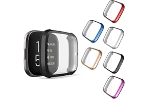 NAHAI Compatible with Fitbit Versa 2 Case, 6 Packs Ultra Rugged Cover Plated Case Scratch-Resist All Around Screen Protector for Fitbit Versa 2, Purple/Gold/Silver/Black/Blue/Red