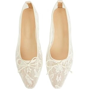 GORGLITTER Women's Lace Ballet Flats Bow Pointed Toe Shoes Mesh Comfortable Dressy Slip On Dress Shoes