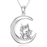 LWXIE Diamond Unicorn Necklace for Women 925 Sterling Silver Unicorn Moon Pendant with Lab Grown Diamonds Jewelry Gifts for Her