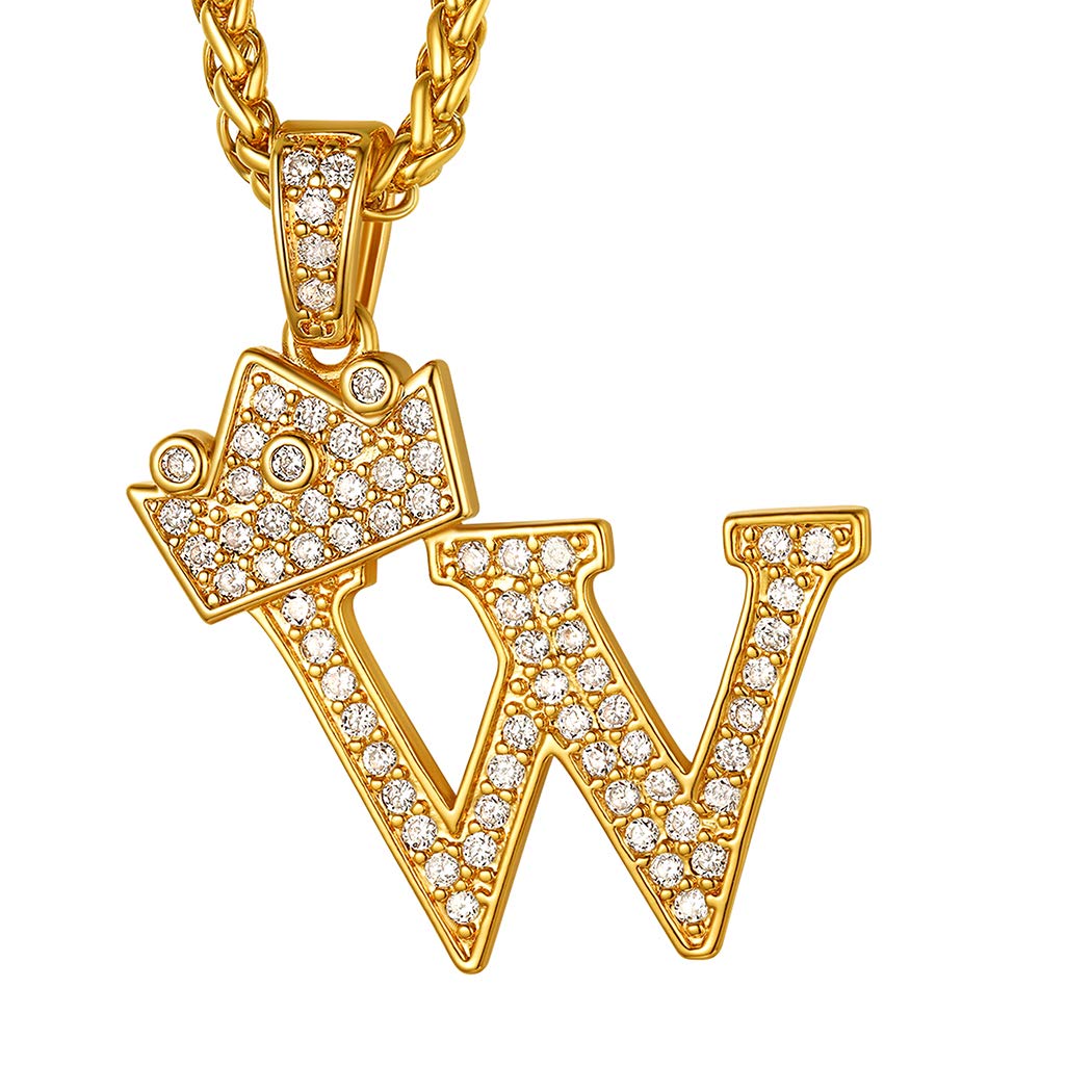 Suplight Tennis Necklace for Women/Men with Initial W, Hip Hop King Crown Pendant Chain, Bling Alphabet Name Jewelry, Cubic Zirconia CZ Monogarm Captial Letter Necklace for Men Women — image 1