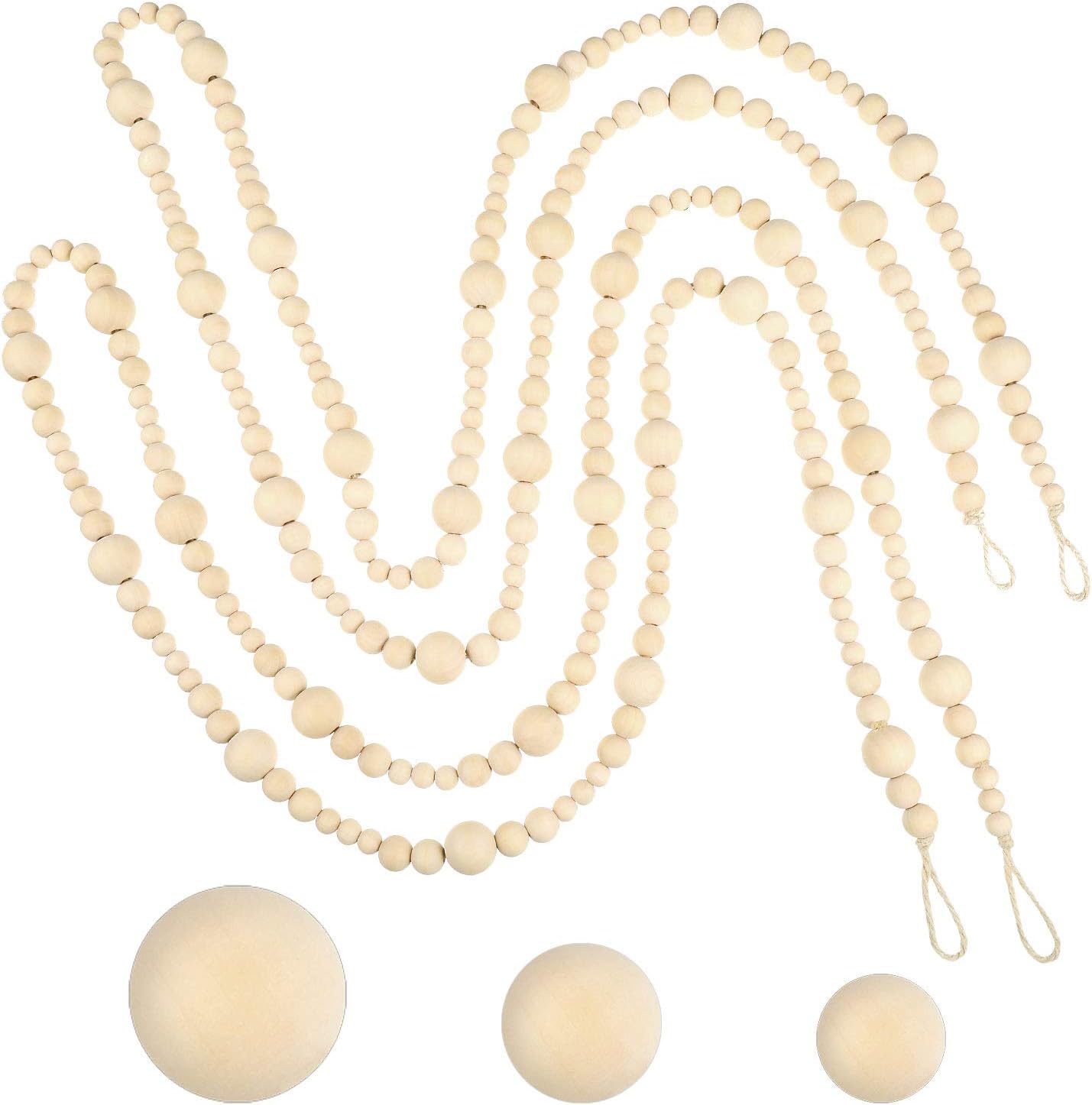 Wreaths, Garlands & Swags - 13.6 Feet Christmas Wooden Beaded Garland Christmas Tree Wood Bead Garland Bobo Christmas Decoration Boho Wall Hanging Farmhouse Home Decor Rustic Country Holiday Decor(Wood Color)