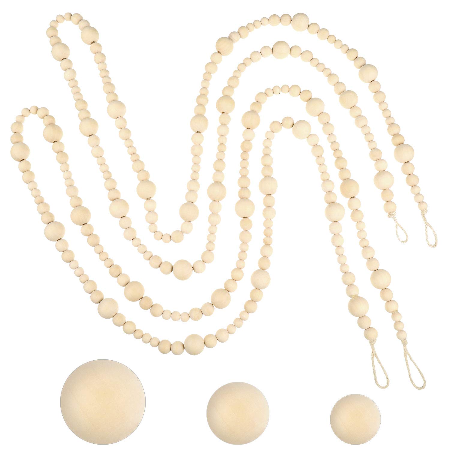 Photo 1 of 2 Pcs 13.6 Feet Christmas Wooden Beads Garland for Tier Tray Rustic Farmhouse Country Decor Prayer Boho Beads Wall Hanging Garland for Wedding Classroom Decor(Wood Color)