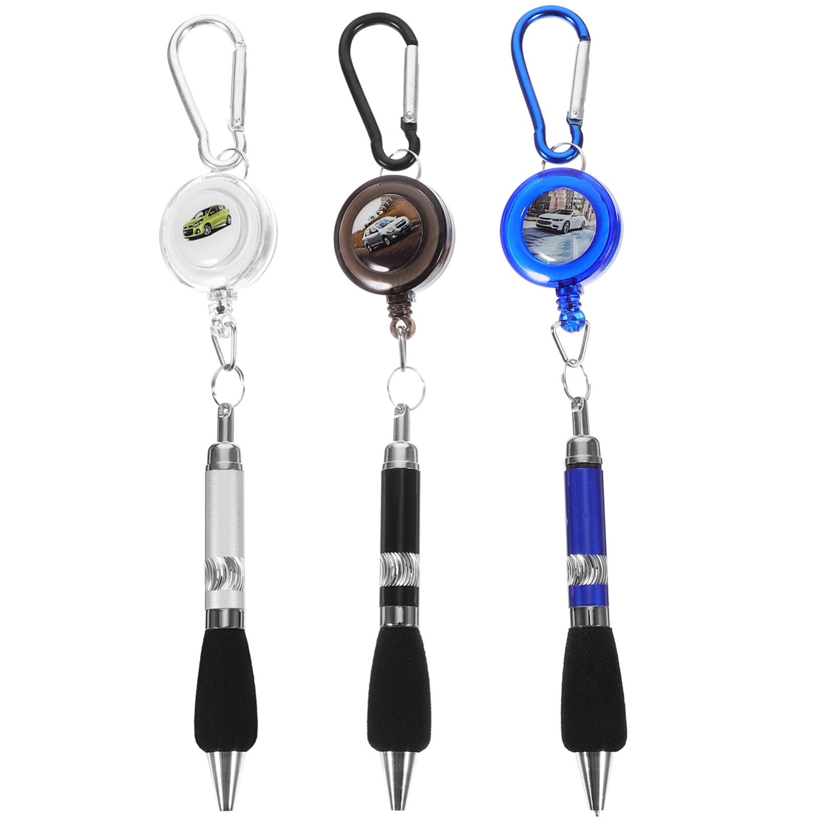 5Pcs 3-in-1 Retractable Badge Reel Ballpoint Pens with Belt Clip & Carabiner - Mixed Colors for School, Office, and Everyday Use