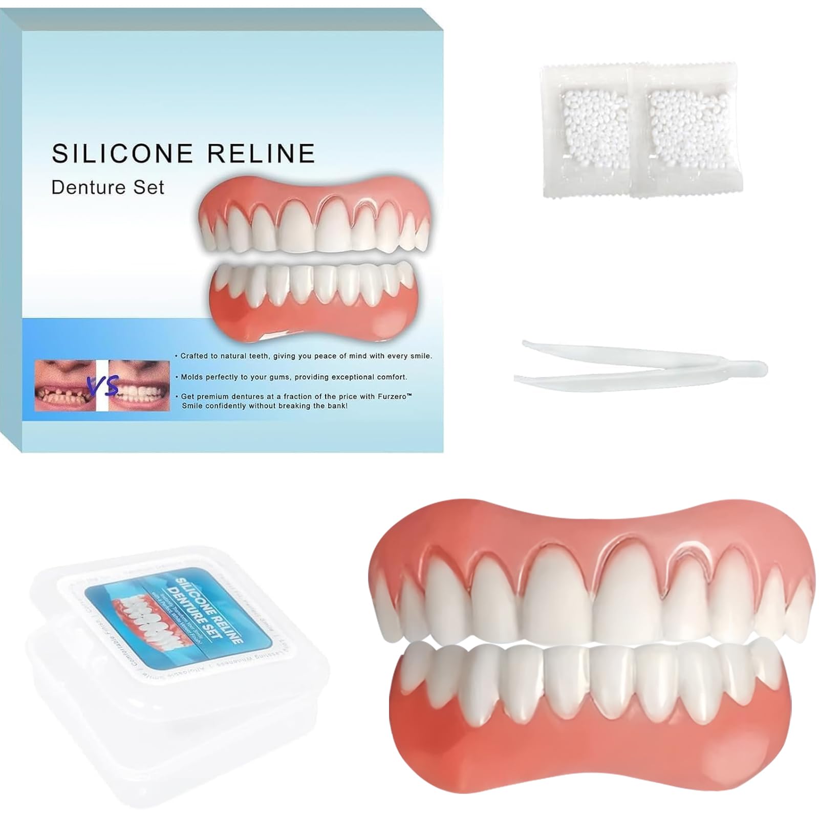 Photo 1 of Moldable False Teeth - Silicone Dentures - Men and Veneers Teeth for Women - Upper and Lower Matching Set, Convenient and Quick, Suitable for Daily, Party, 1PCS