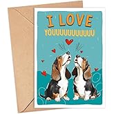 GreenStar Gifts Basset Hound Dog Anniversary Card, Funny, For Husband, For Wife, Girlfriend, Boyfriend, Dog Lover Gifts, I Love Youuuu