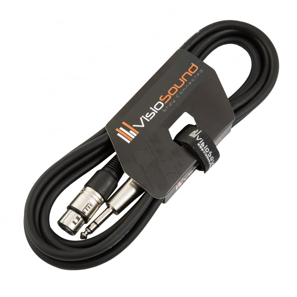 VisioSound Female XLR to 6.35mm Stereo TRS Jack Lead/Balanced Signal/Audio Patch Cable 3m Black