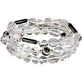 Wizock Clear Quartz/Black Agate/Evil Eye Wrap Bracelets Column Cylinder Tube Bring Good Luck Bracelet for Women Stretch Amulet Protection Jewelry