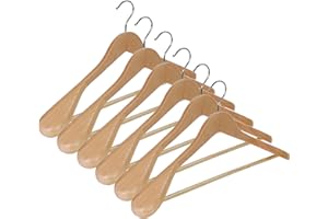 Homa Jia 6 Pack Wide Shoulder Wooden Suit hangers, Luxury Soild Extra Large Wooden Hangers for Closet, Extra Large & Non-Slip Bar Wood Hangers for Coat, Suit, Overwear Cloth, 360 Degree Hooks, Natural