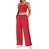 ONFERS 2 Piece Sets for Women Summer Yoga Set Camisole Crop Tank Top Wide Leg Pants Casual Matching Tracksuit