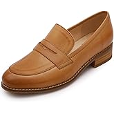 Mona flying Women's Comfort Leather Round Toe Penny Loafers Dress Casual Slip On Flats Ladies Office Work Shoes