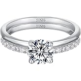 WES 1CT Moissanite Bridal Ring Set - 925 Sterling Silver D Color VVS1 Classic Solitaire Round Cut Stackable Moissanite Engagement Rings Wedding Rings for Women, Size 4-11