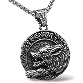 bahamut Mens Viking Fenrir Wolf Valknut Jormungandr Odin Raven Yggdrasill Pendant Necklace Stainless Steel, Norse Amulet Jewelry Gifts