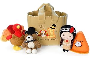 Genius Baby Toys My First Thanksgiving Toy with Plush Gobble Turkey, Teddy Bear, Little Pumpkin Pie, Indigenous Native American Girl - Cute Thanksgiving Toys for Babies Toddlers
