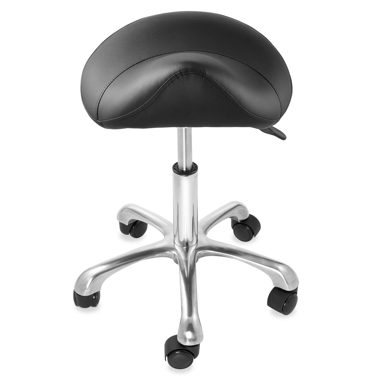 Saloniture Professional Ergonomic Saddle Stool - Adjustable Hydraulic Seat, Rolling Spa Salon Chair with Swivel Wheels, Black