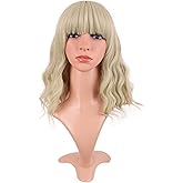 MapofBeauty 14 Inch Short Curly Women Flat Bangs Bob Wig, Blonde | 35 cm Synthetic Wig