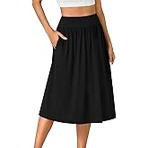 LYANER Women's Elastic High Waist Knee Length A-line Hem Basic Casual Midi Skirt with Pockets