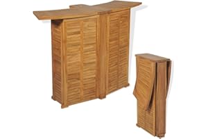 vidaXL Solid Teak Wood Folding Bar Table - Weather Resistant Outdoor Garden Furniture with Parasol Hole, Bottle Holder and Removable Shelves