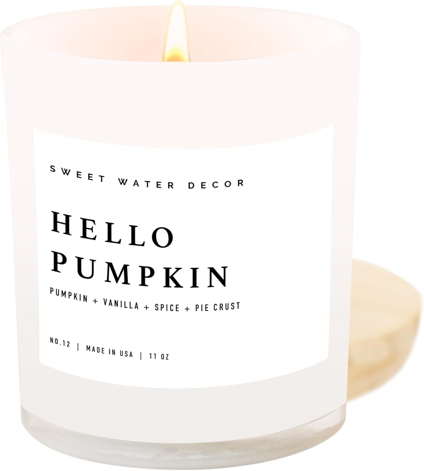 Candles & Holders - Sweet Water Decor Hello Pumpkin Soy Candle | Pumpkin | Warm Spices | Vanilla | Whipped Cream | Buttery Pie Crust Scented Candle for Home | 11oz White Jar Candle, 50+ Hour Burn Time, Made in the USA